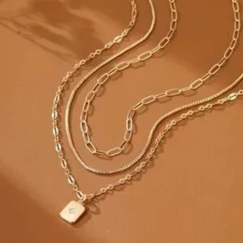 3pcs Necklace Set with Sparkling Cubic Zirconia Rectangle Pendant - Picture 3 of 5